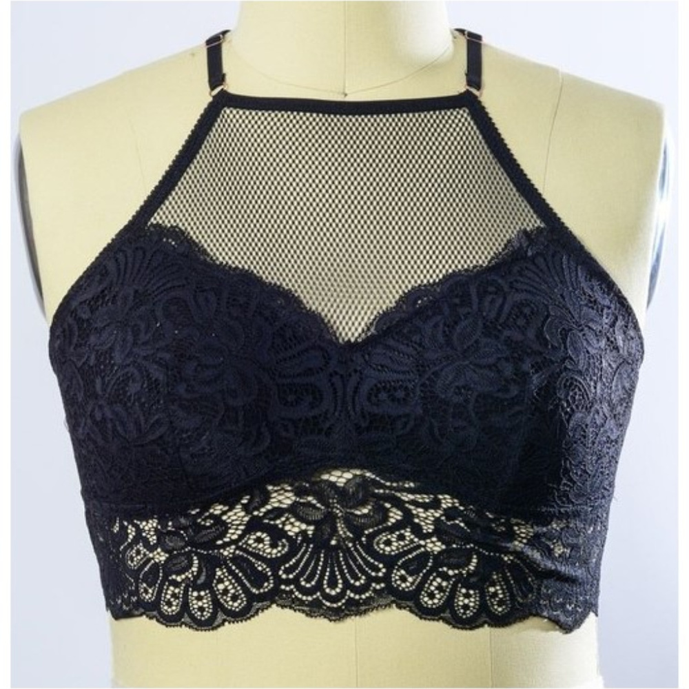 2 LEFT Plus Size High Neck Lace Racerback Bralette - Picture 2 of 4